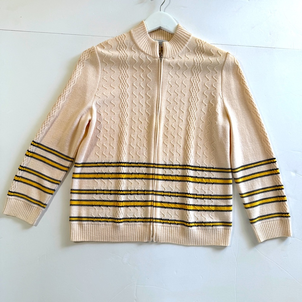 Vintage St. John Sport‎ Knit Striped Zip Up Cardigan Sweater Wool blend Size S